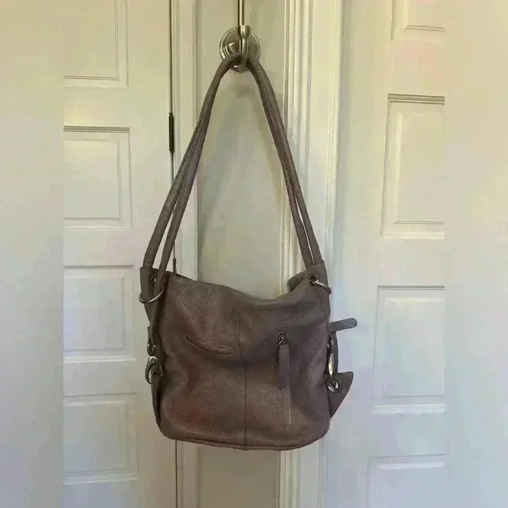 HOBO International Purple Lilac Pebble Leather Handbag Silver Hardware Pockets